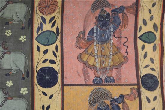A large Indian painted wall hanging H.182cm, W.253cm